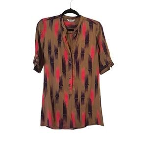 TUCKER 100% silk blouse, popover with mandarin collar & 1/2 sleeves, bright